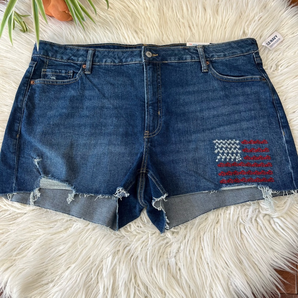 New🌿High Waisted Straight Embroidered Cut Off Jean Shorts